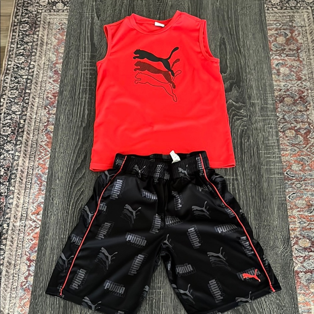 Puma Red Tank and Black Shorts Set Boys Size 8